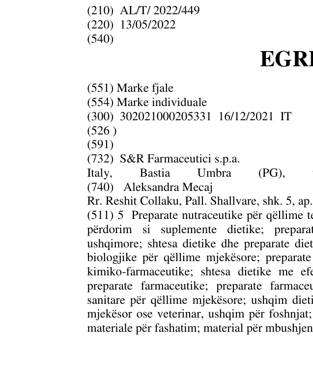 Zëri i markës EGREGIA në buletin