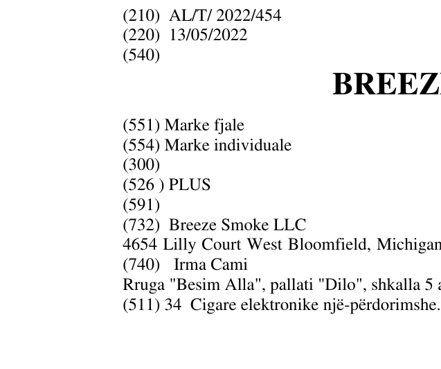 Zëri i markës BREEZE PLUS në buletin