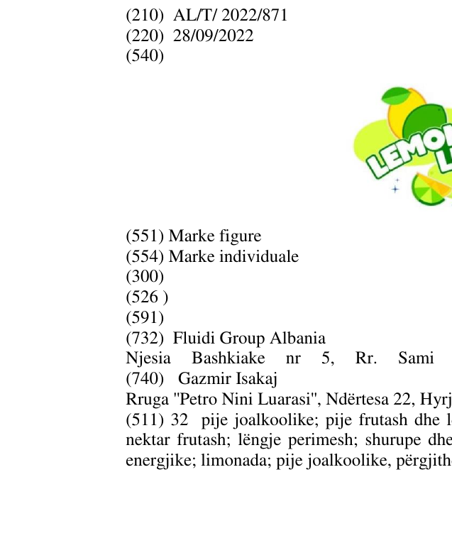 Zëri i markës LEMON LIME FLUIDI në buletin