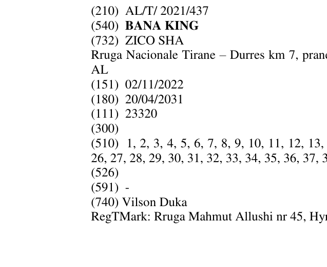 Zëri i markës BANA KING në buletin