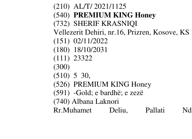 Zëri i markës PREMIUM KING Honey në buletin