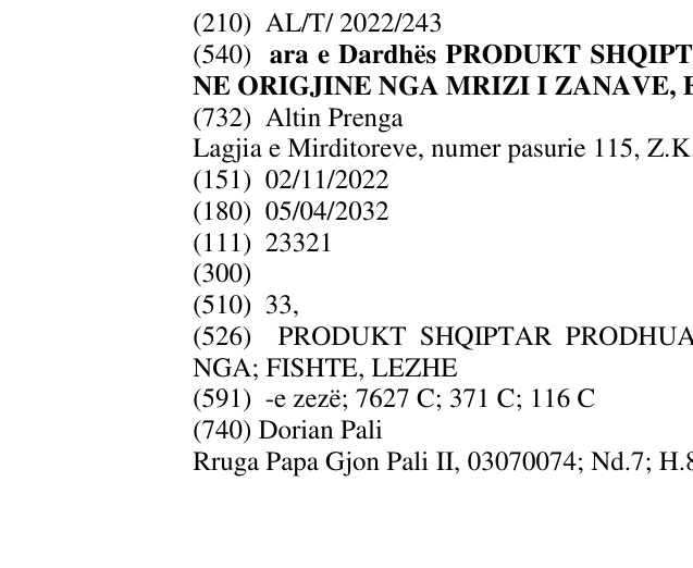 Zëri i markës ara e Dardhës PRODUKT SHQIPTAR PRODHUAR DHE AMBALAZHUAR NE ORIGJINE NGA MRIZI I ZANAVE, FISHTE, LEZHE në buletin
