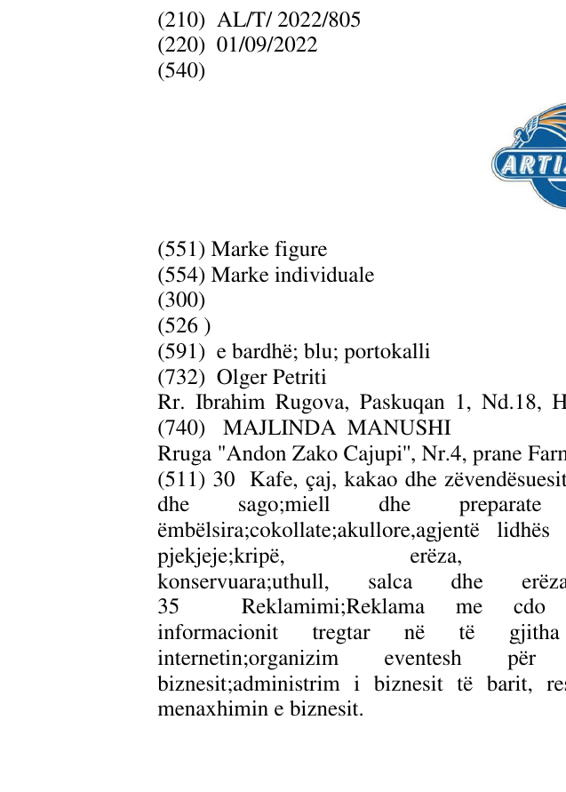 Zëri i markës ARTIZANIA në buletin