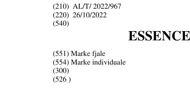 Zëri i markës ESSENCE BRONZE në buletin