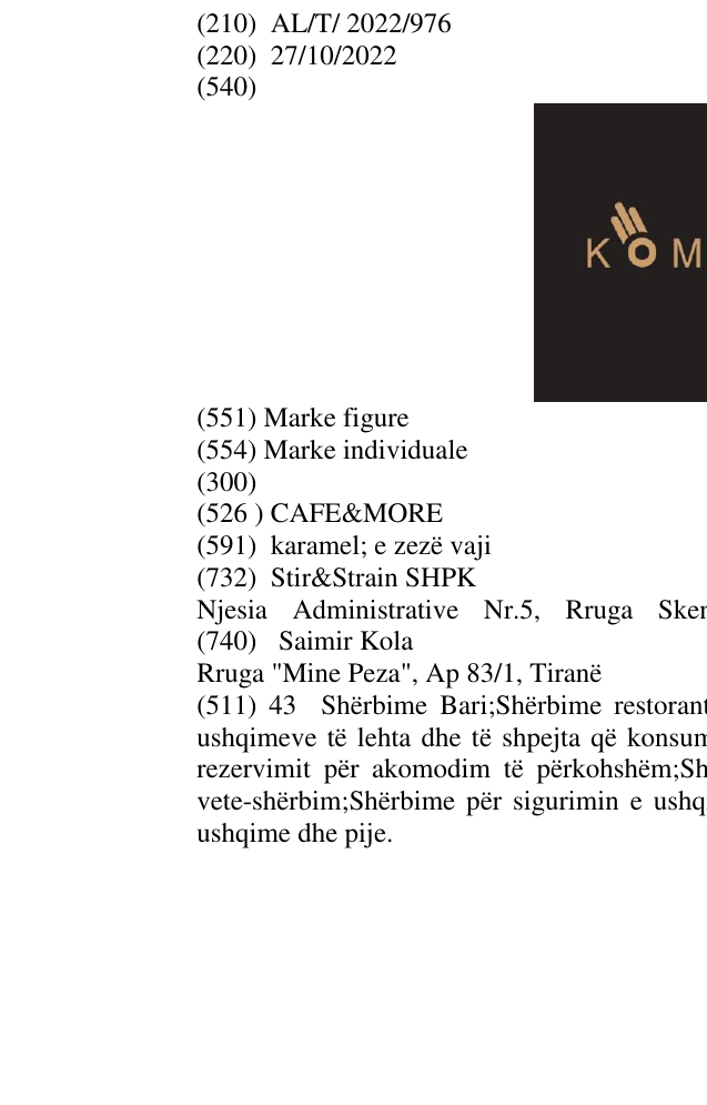 Zëri i markës CAFE&MORE në buletin