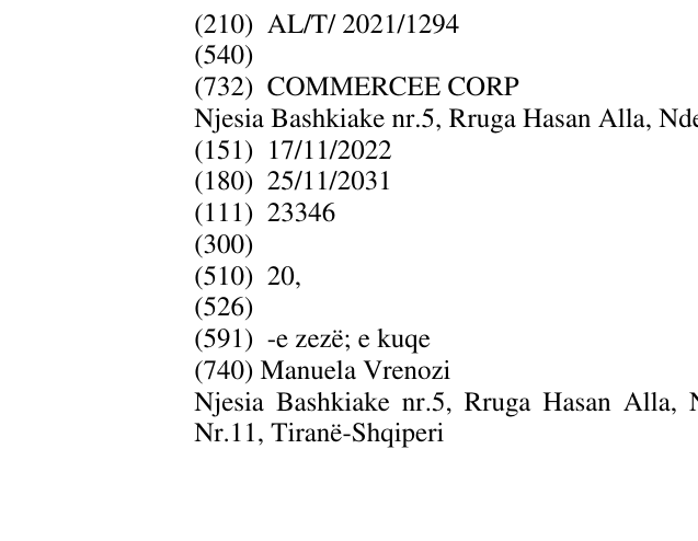 Zëri i markës AL/T/2021/1294 në buletin