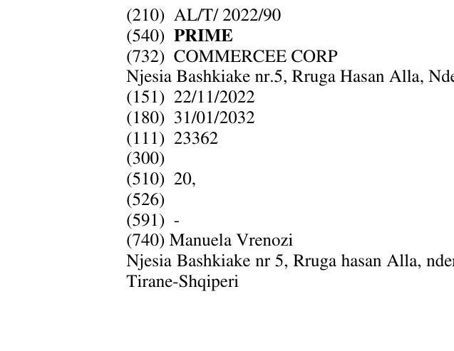 The entry of the trademark PRIME in the bulletin