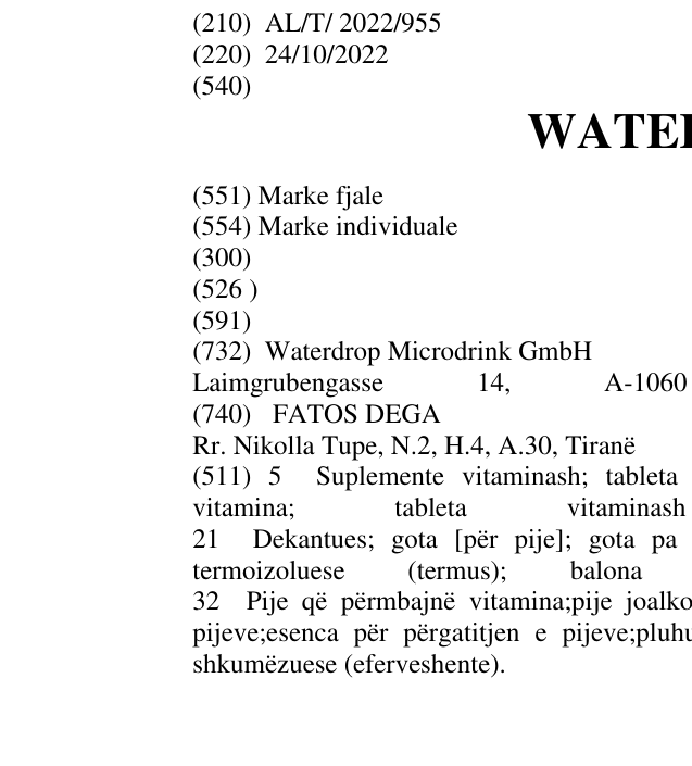 Zëri i markës WATERDROP në buletin
