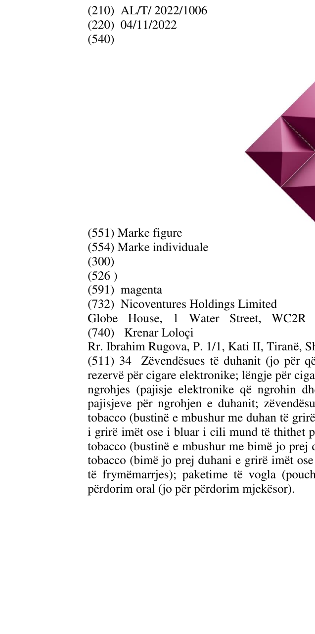 Zëri i markës AL/T/2022/1006 në buletin