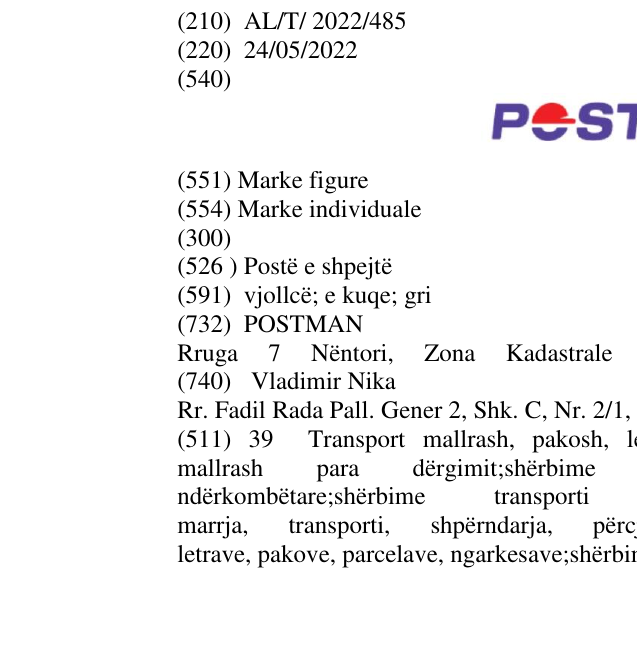Zëri i markës Postë e shpejtë në buletin