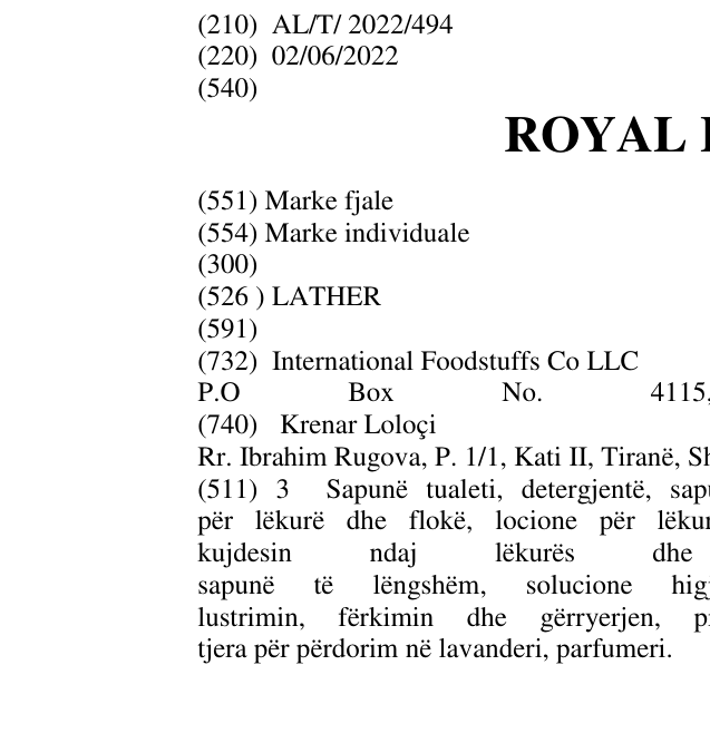 Zëri i markës ROYAL LATHER në buletin