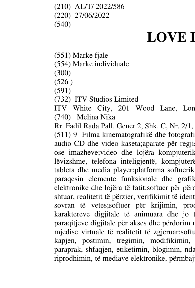 Zëri i markës LOVE ISLAND në buletin