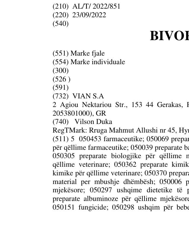 Zëri i markës BIVORILAN në buletin