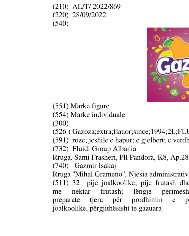 Zëri i markës Gazoza;extra;flauor;since;1994;2L;FLUIDI në buletin