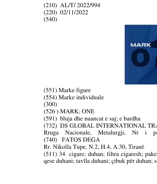 Zëri i markës MARK; ONE në buletin