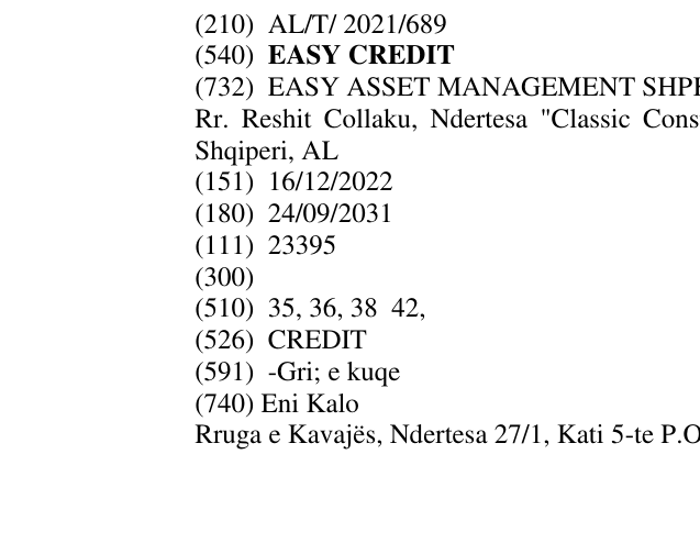 Zëri i markës EASY CREDIT në buletin