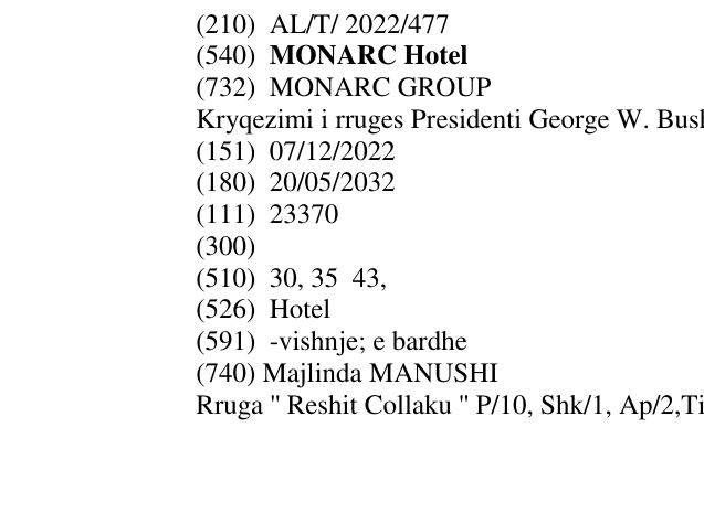 Zëri i markës MONARC Hotel në buletin