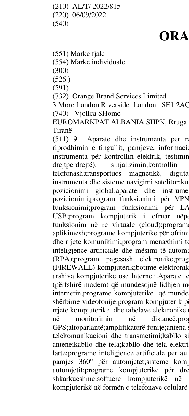 Zëri i markës ORANGE në buletin