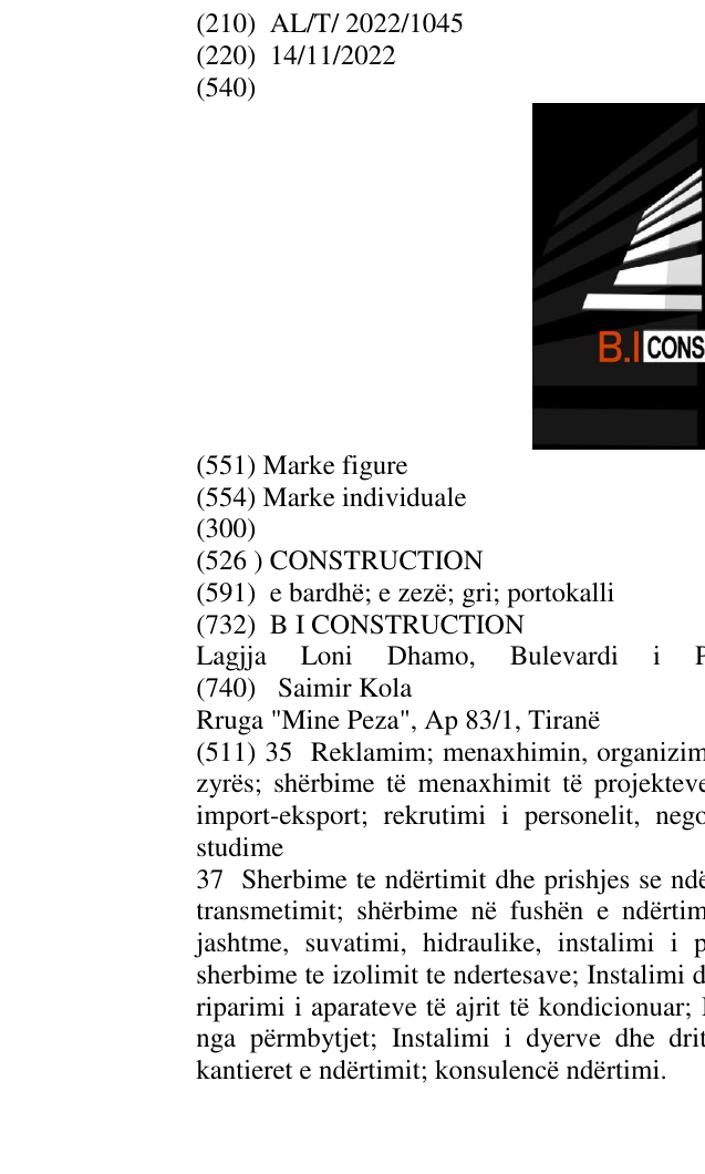 Zëri i markës CONSTRUCTION në buletin