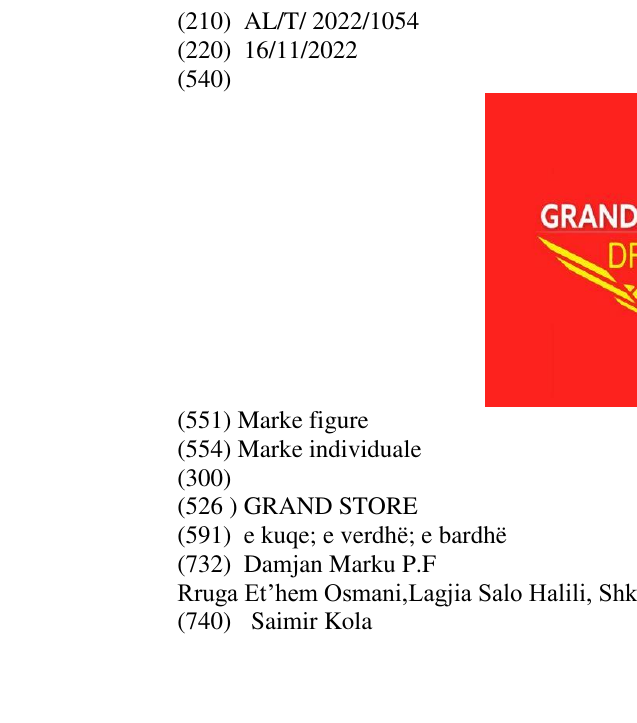 Zëri i markës GRAND STORE në buletin