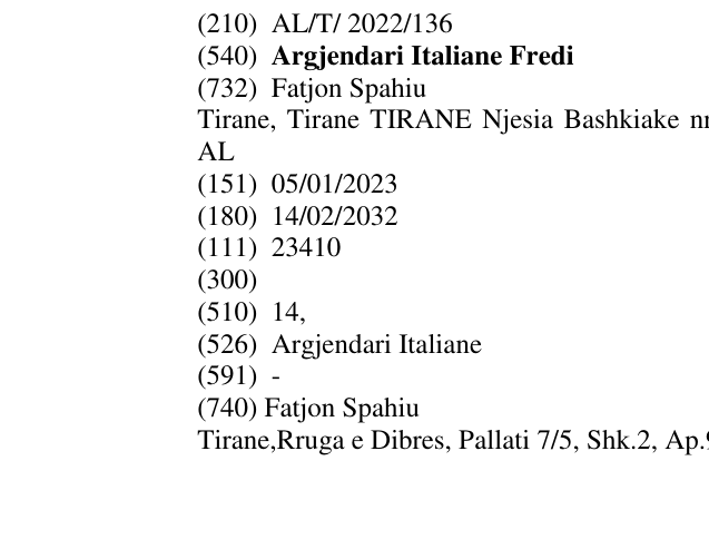 Zëri i markës Argjendari Italiane Fredi në buletin