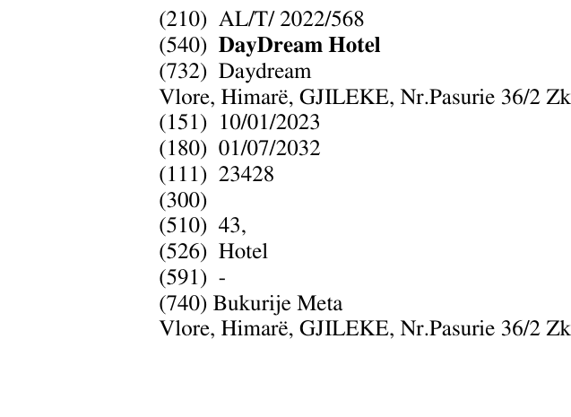Zëri i markës DayDream Hotel në buletin
