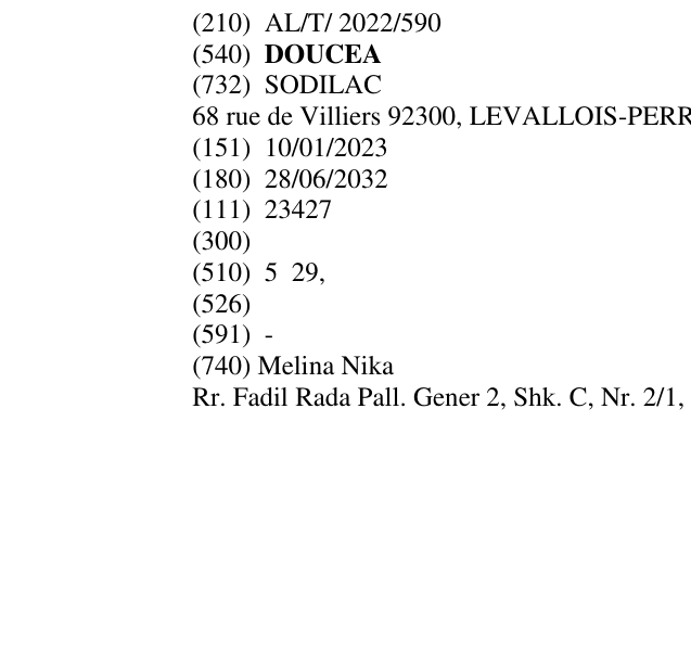 Zëri i markës DOUCEA në buletin