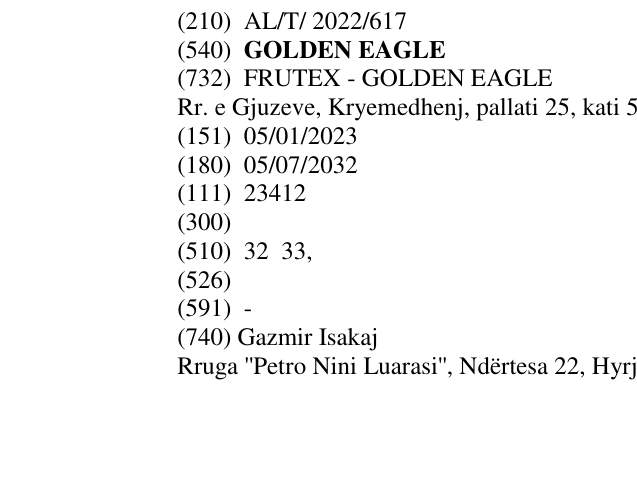 Zëri i markës GOLDEN EAGLE në buletin