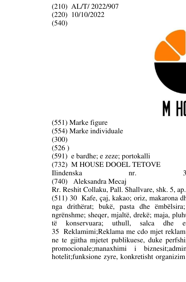 Zëri i markës M HOUSE në buletin