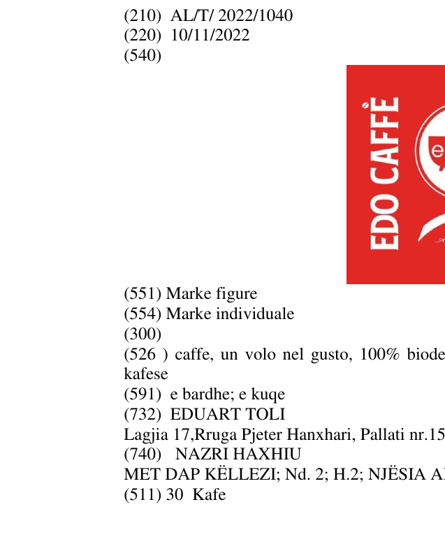 Zëri i markës caffe, un volo nel gusto, 100% biodegradabile, imazhi i filxhanit dhe kokrrave te kafese në buletin