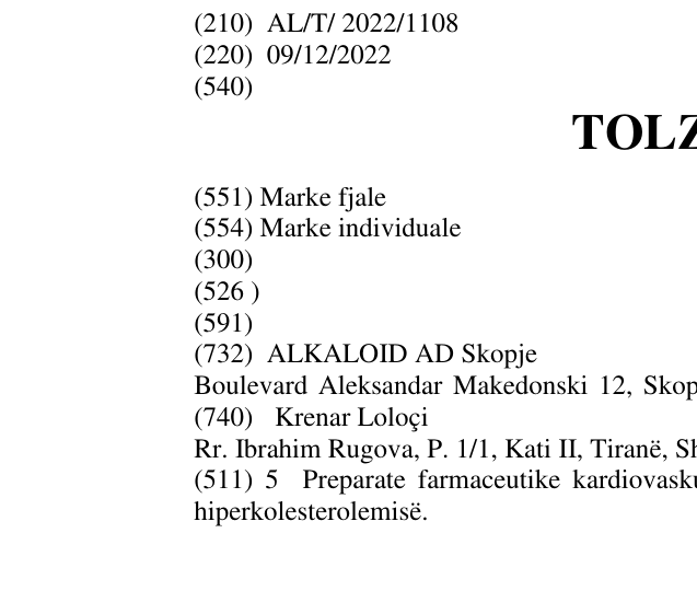 Zëri i markës TOLZANO në buletin