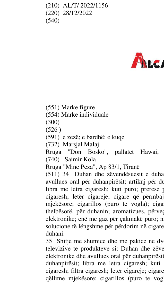 Zëri i markës ALCATRAZ në buletin