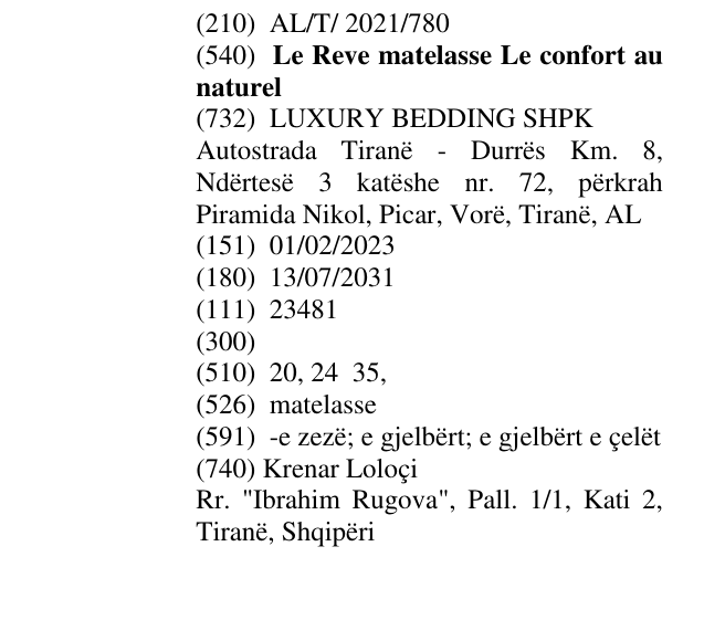 Zëri i markës Le Reve matelasse Le confort au naturel në buletin