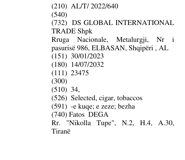 Zëri i markës Selected, cigar, tobaccos në buletin