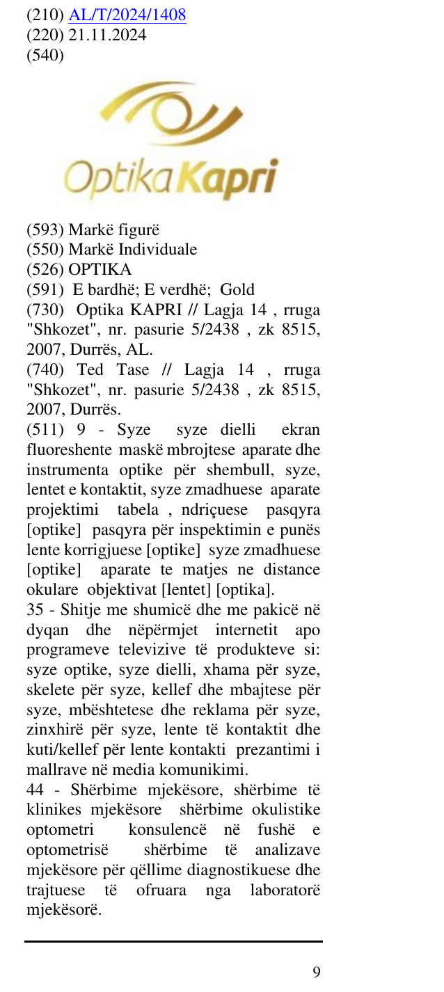Zëri i markës OPTIKA në buletin