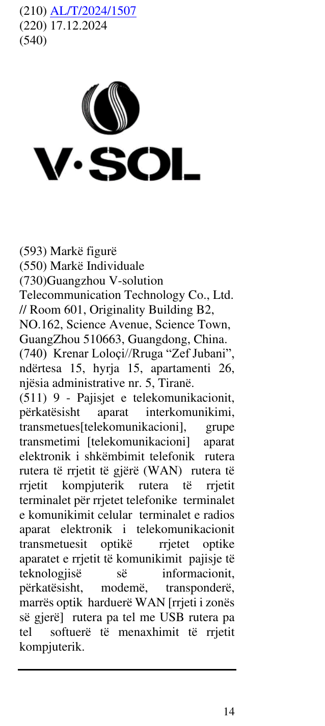 Zëri i markës V SOL në buletin