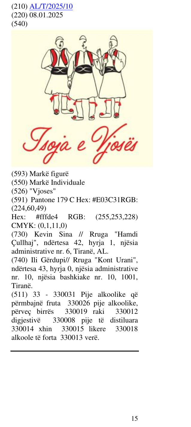 Zëri i markës "Vjoses" në buletin