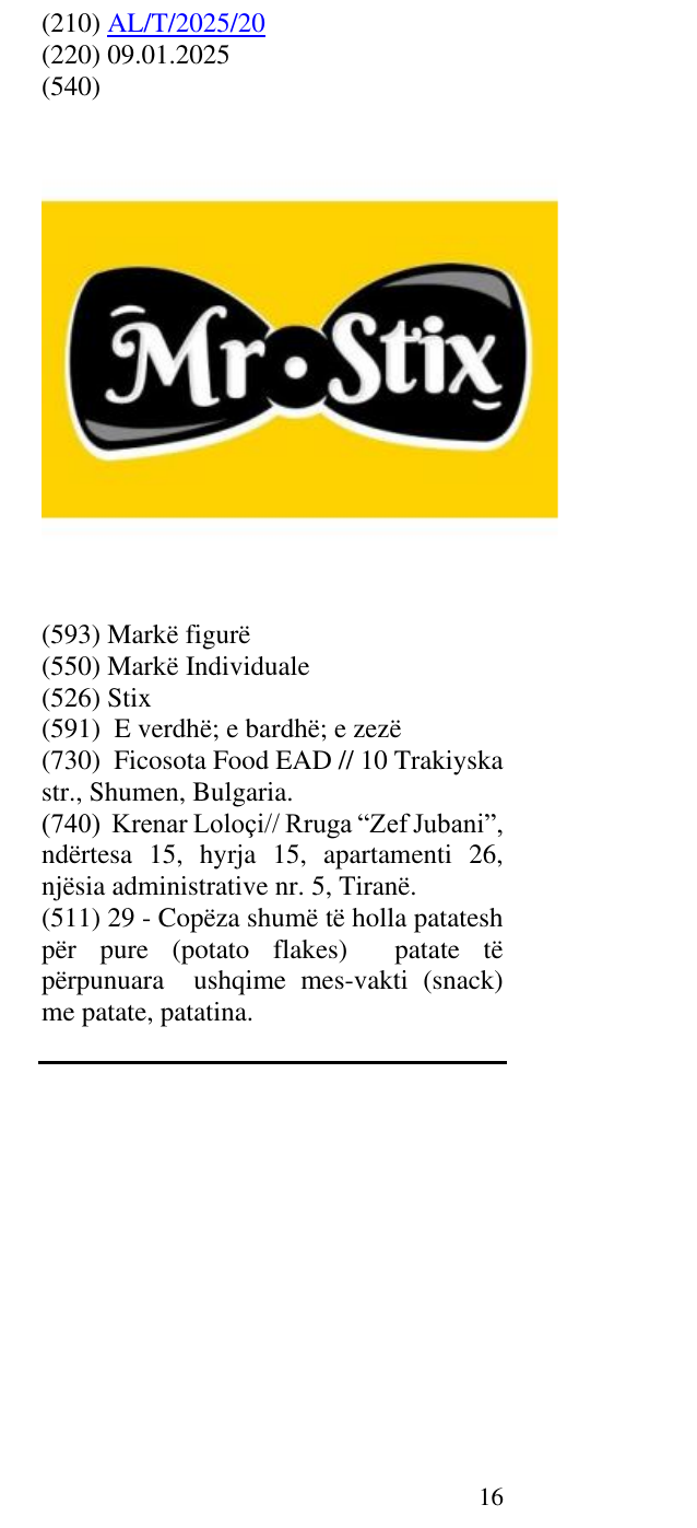 Zëri i markës Stix në buletin