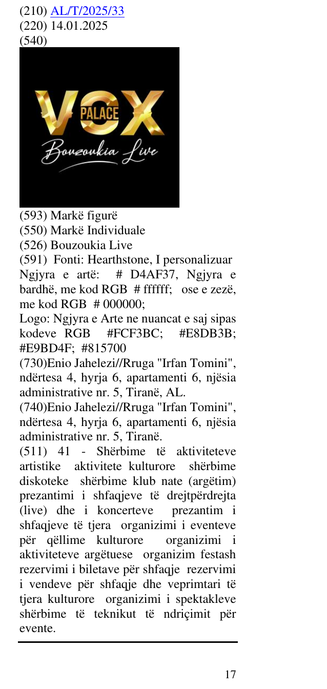 Zëri i markës Bouzoukia Live në buletin