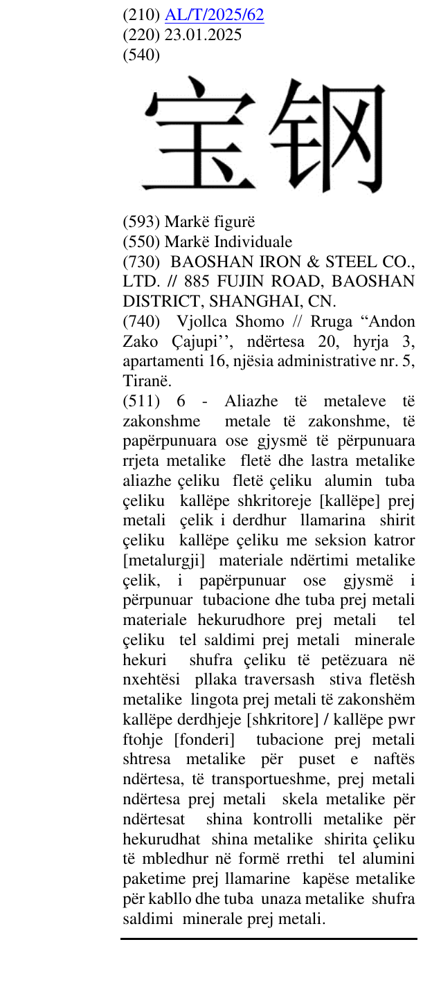 Zëri i markës BAO GANG në buletin