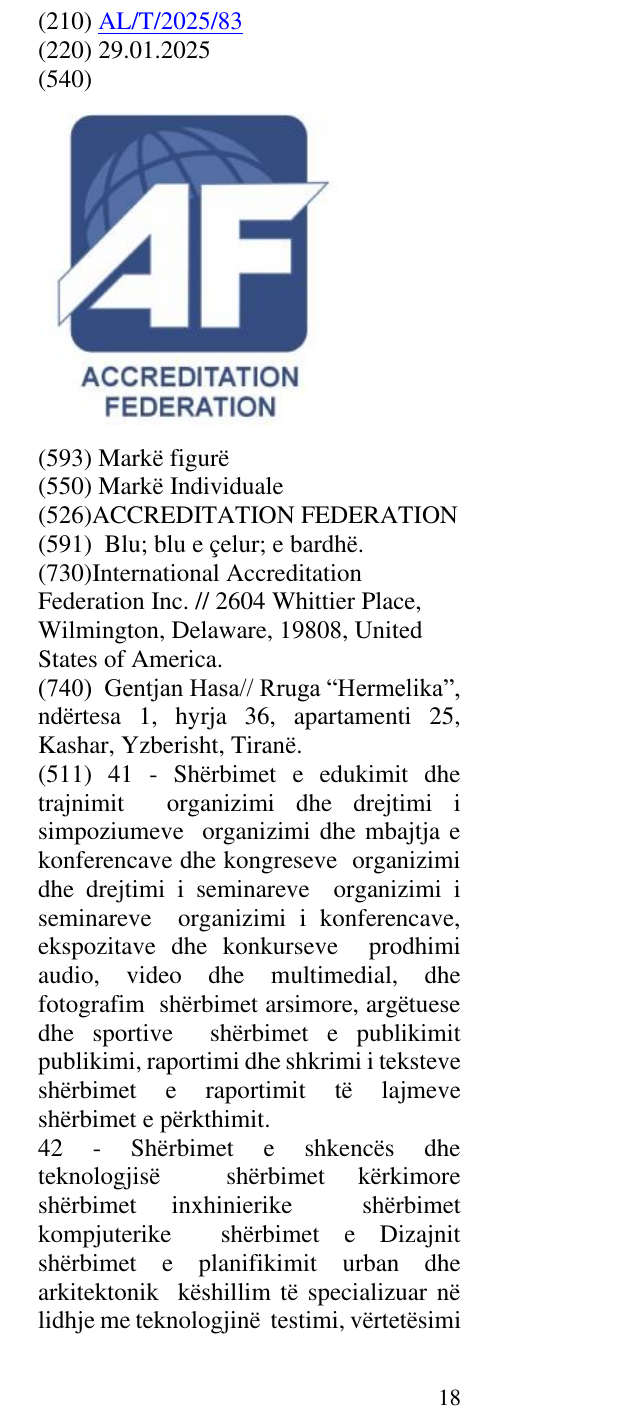 Zëri i markës ACCREDITATION FEDERATION në buletin