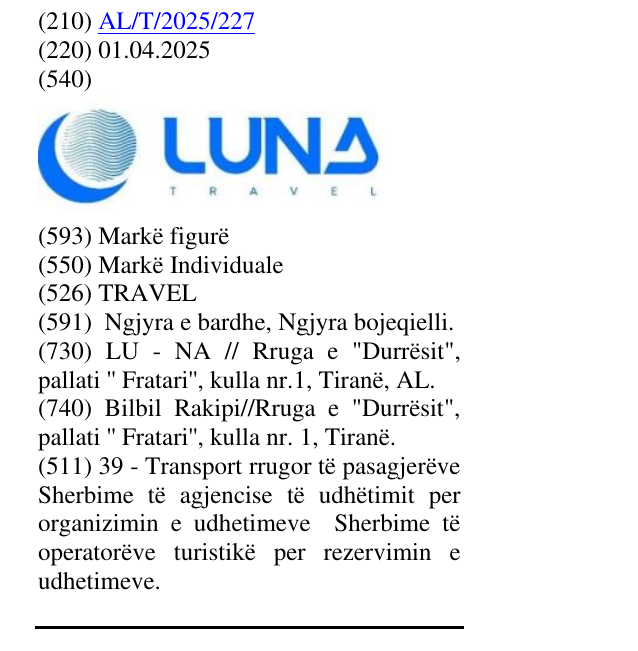 Zëri i markës TRAVEL në buletin