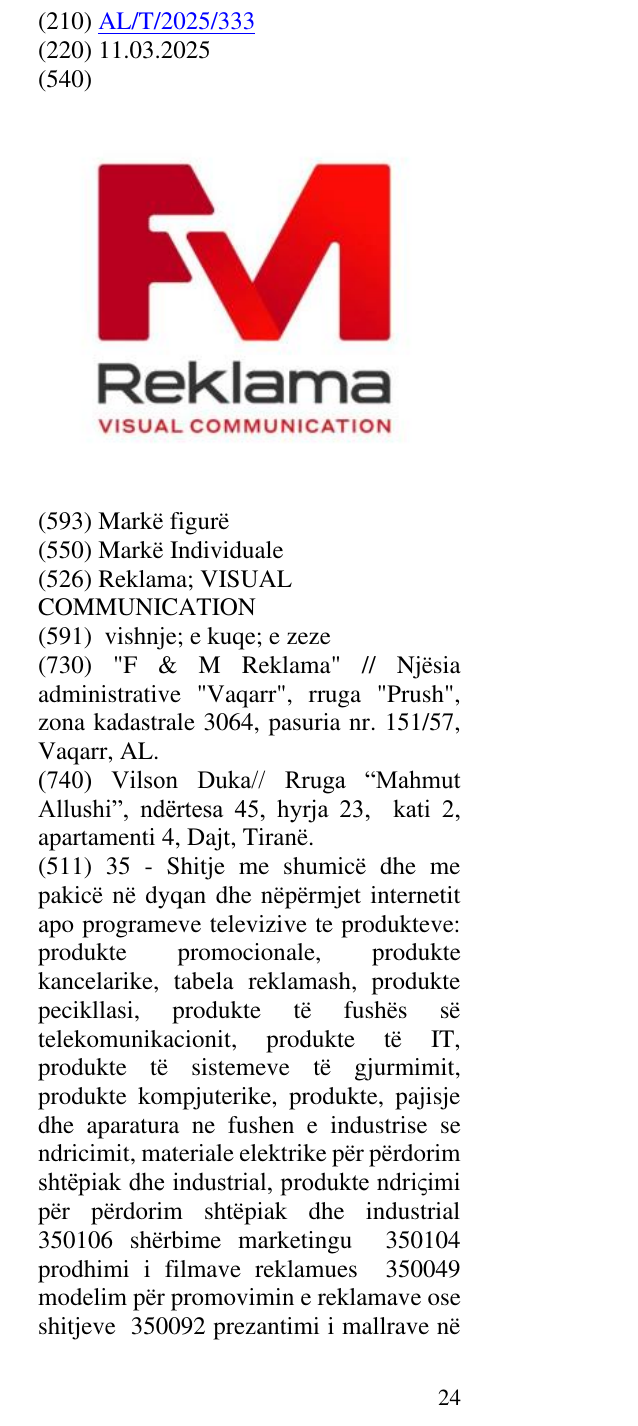 Zëri i markës Reklama; VISUAL COMMUNICATION në buletin