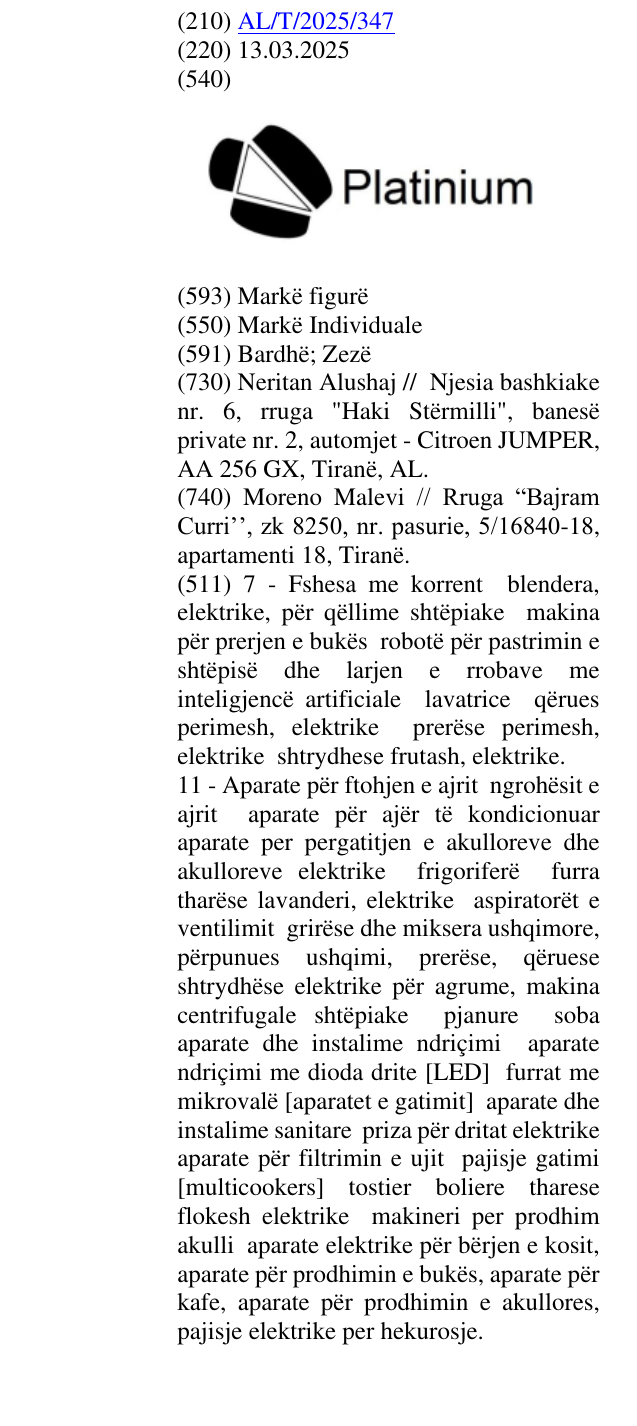 Zëri i markës Platinium në buletin