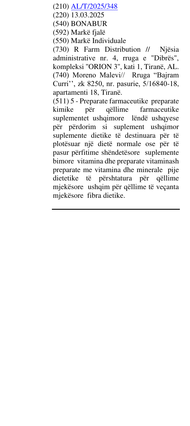 Zëri i markës BONABUR në buletin