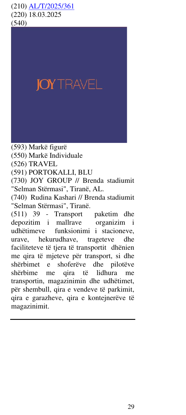 Zëri i markës TRAVEL në buletin
