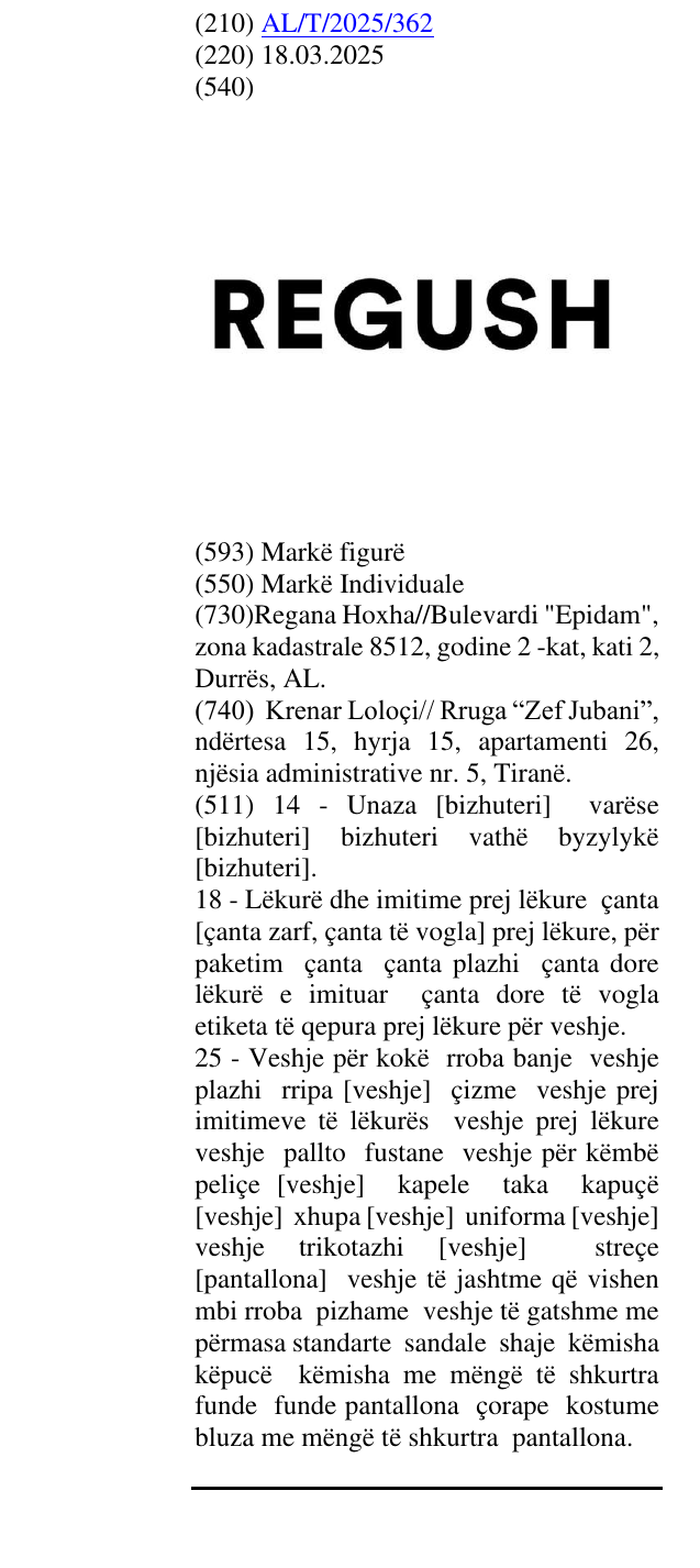 Zëri i markës REGUSH në buletin
