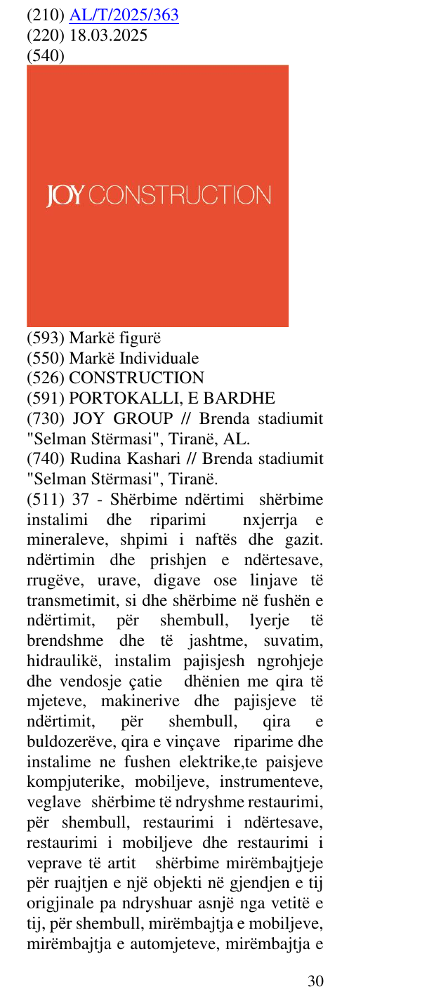 Zëri i markës CONSTRUCTION në buletin