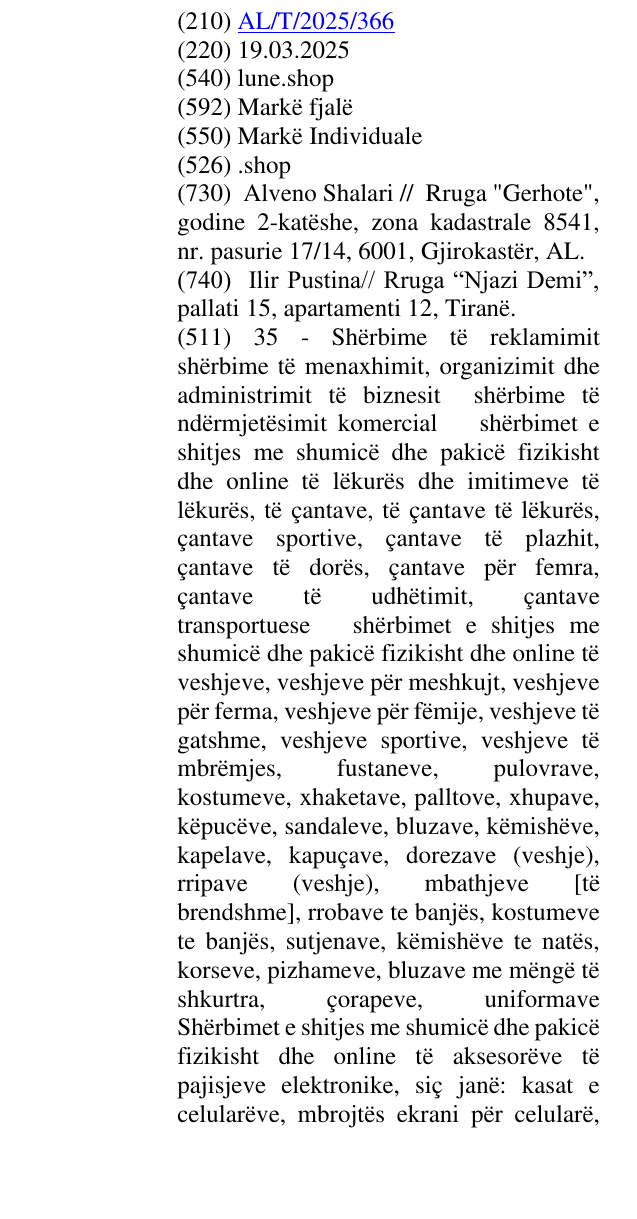 Zëri i markës lune.shop në buletin