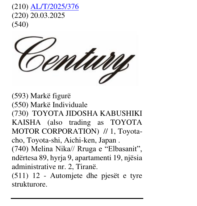 Zëri i markës Century në buletin